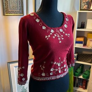 hype 90’s Vintage 3/4 Sleeve Red Embroidered Scoop Neck Sweater size Medium